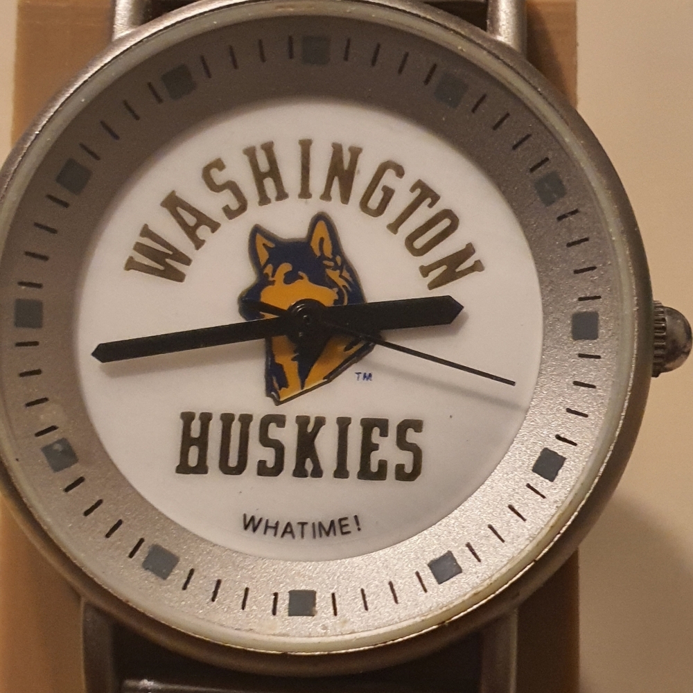 10/$20 Vtg Whatime! Washington Huskies Silver/White Stainless Steel Unisex Watch